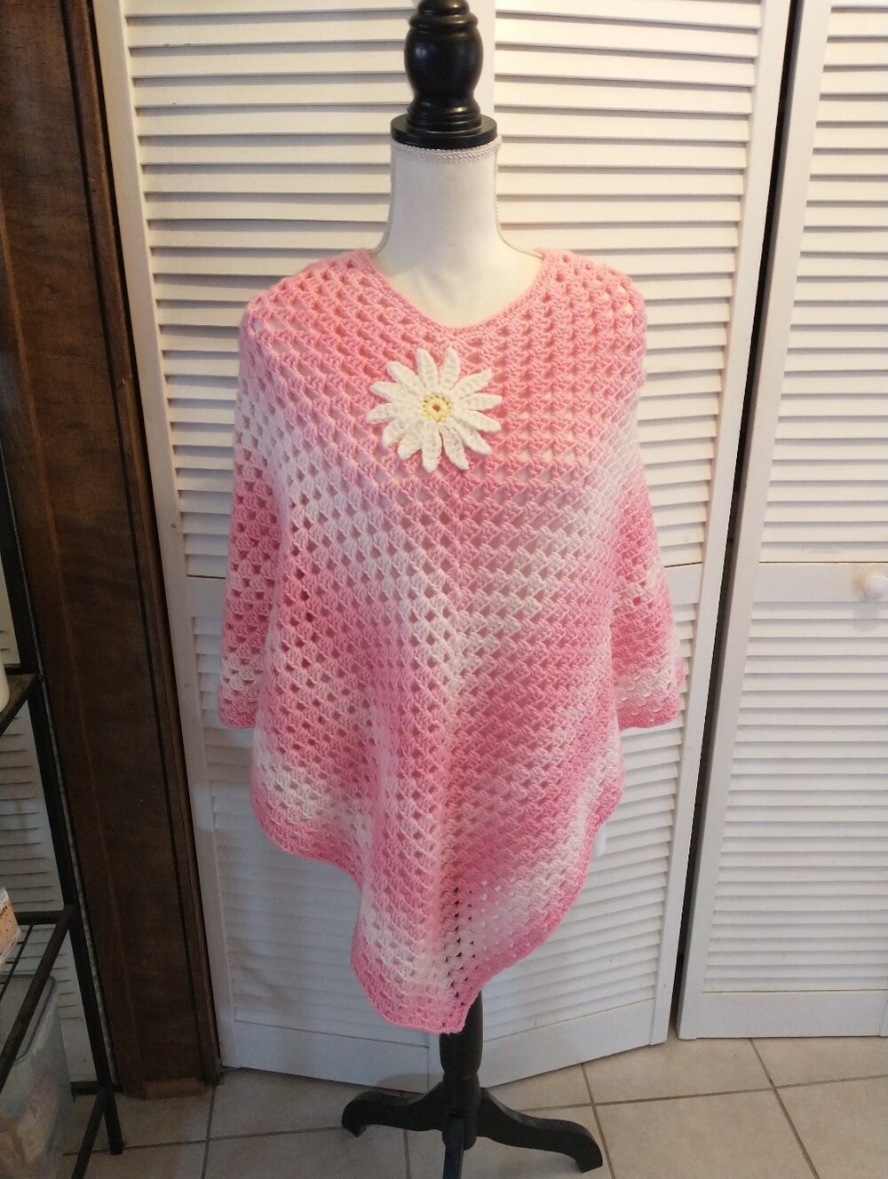 New Hand Crocheted Granny Square Poncho,Soft Acrylic Yarn